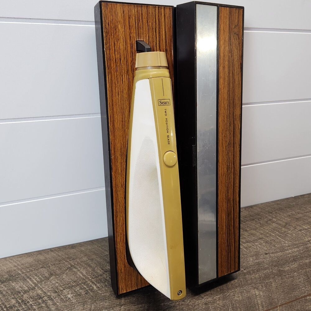 Vintage Sears Electric Knife With Wood Grain Wall Hanging Case Almond Works